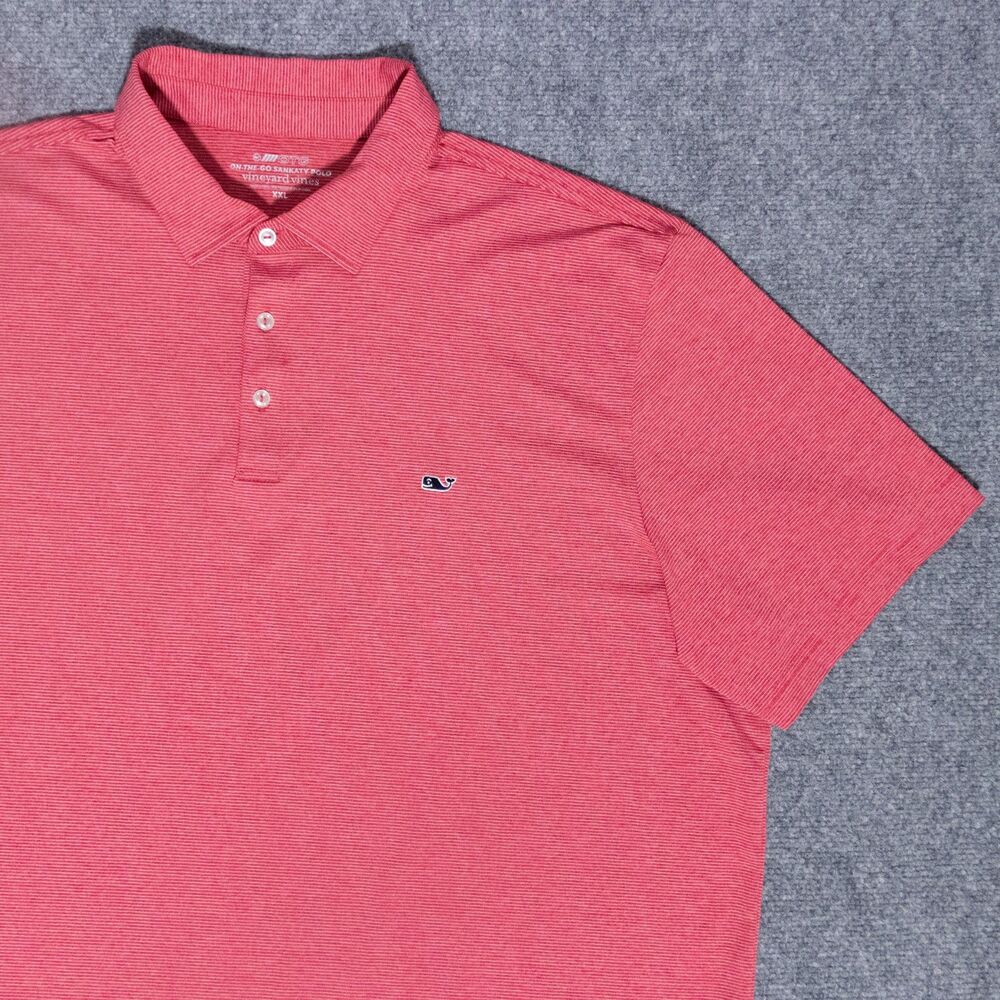Vineyard Vines OTG On The Go Sankaty Striped Performance Stretch Polo Red XXL
